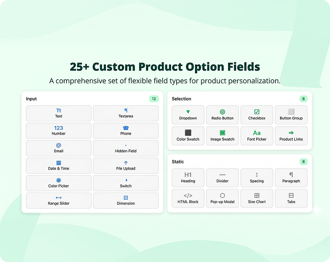 25+ custom product option fields