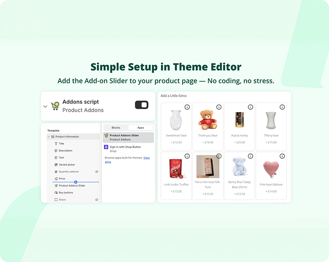 Interactive product add-on slider